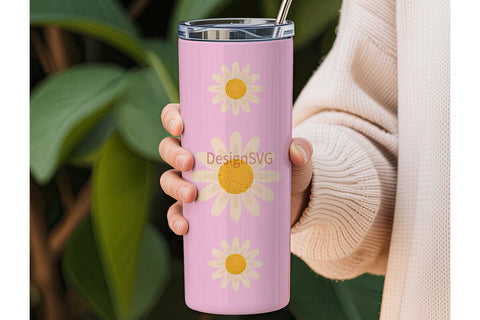 Happy Daisy Smiley 20oz Tumbler Wrap Sublimation DesignSVG 