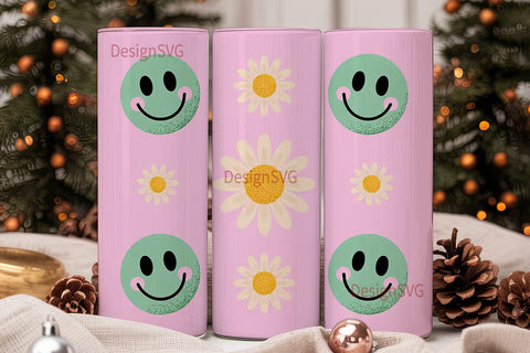 Happy Daisy Smiley 20oz Tumbler Wrap Sublimation DesignSVG 