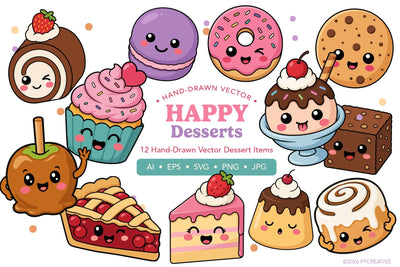 Happy Desserts Clipart SVG PNG JPG EPS SVG Patty Young Creative 