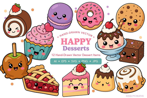 Happy Desserts Clipart SVG PNG JPG EPS SVG Patty Young Creative 