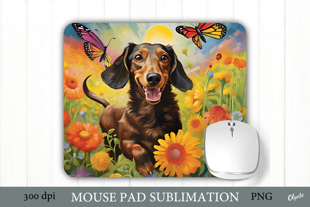 Happy Dog Mouse Pad PNG. Dachshund with Butterfly PNG Sublimation Olga Terlyanskaya 