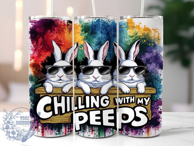 Happy Easter 20oz Skinny Tumbler, Chilling With My Peeps Tumbler Png, Straight & Tapered Tumbler Wrap, Instant Digital Download Sublimation ToriDesigns 