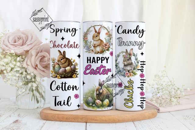 Happy Easter 20oz Skinny Tumbler Wrap, Sublimation Design, Digital Download PNG, Cute Easter Bunny Tumbler PNG Sublimation sassyprint 