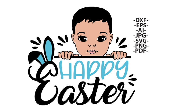 Happy Easter Baby Boy SVG Blue Bunny Ears Afro Toddler Clipart PNG JPG PDF EPS DXF AI Cute Holiday Design for Cricut and Sublimation Projects SVG 1uniqueminute 