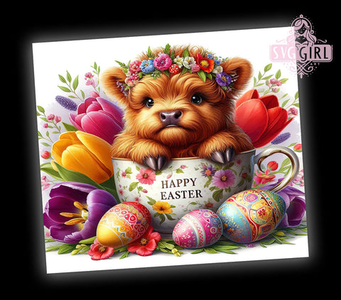 Happy Easter, Baby Highland Cow, 20oz Tumbler, Sublimation Design, Easter Gift, Cute Cow Decor, Spring Drinkware Sublimation SvggirlplusArt 