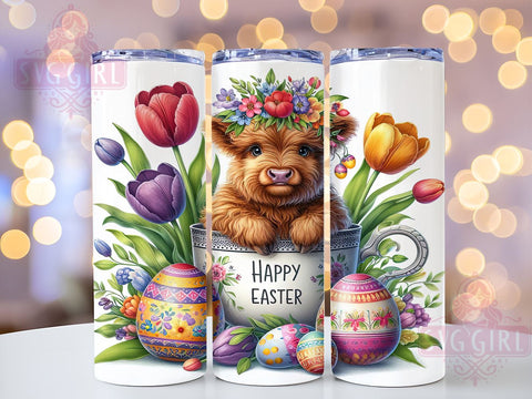 Happy Easter, Baby Highland Cow, 20oz Tumbler, Sublimation Design, Easter Gift, Cute Cow Decor, Spring Drinkware Sublimation SvggirlplusArt 