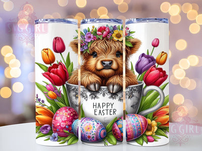 Happy Easter, Baby Highland Cow, 20oz Tumbler, Sublimation Design, Easter Gift, Cute Cow Decor, Spring Drinkware Sublimation SvggirlplusArt 