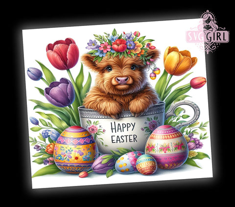 Happy Easter, Baby Highland Cow, 20oz Tumbler, Sublimation Design, Easter Gift, Cute Cow Decor, Spring Drinkware Sublimation SvggirlplusArt 