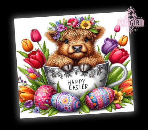 Happy Easter, Baby Highland Cow, 20oz Tumbler, Sublimation Design, Easter Gift, Cute Cow Decor, Spring Drinkware Sublimation SvggirlplusArt 