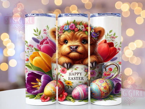 Happy Easter, Baby Highland Cow, 20oz Tumbler, Sublimation Design, Easter Gift, Cute Cow Decor, Spring Drinkware Sublimation SvggirlplusArt 