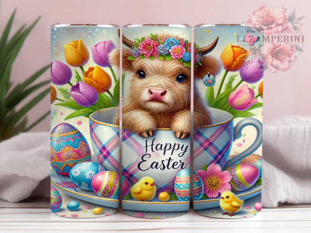 Happy Easter Baby Highland Cow Spring Tumbler Wrap, Cute Baby Highland Cow, 20oz Tumbler Wrap, Easter Decor, Highland Cow Sublimation, Spring Drinkware, Easter Gifts Sublimation Li Zamperini 