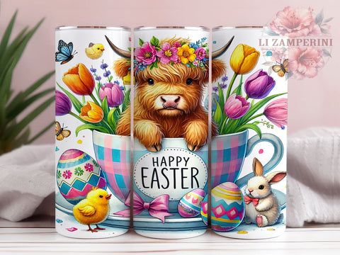 Happy Easter Baby Highland Cow Spring Tumbler Wrap, Cute Baby Highland Cow, 20oz Tumbler Wrap, Easter Decor, Highland Cow Sublimation, Spring Drinkware, Easter Gifts Sublimation Li Zamperini 