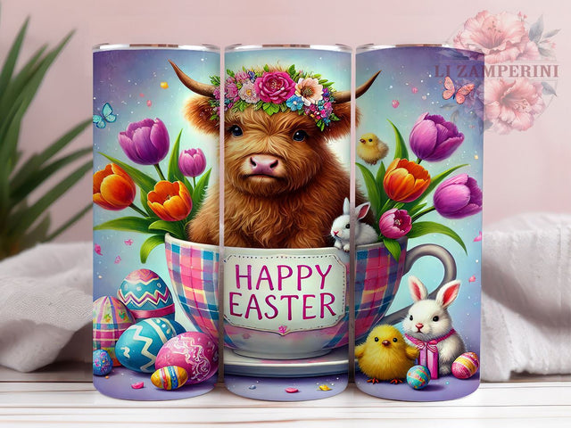 Happy Easter Baby Highland Cow Spring Tumbler Wrap, Cute Baby Highland Cow, 20oz Tumbler Wrap, Easter Decor, Highland Cow Sublimation, Spring Drinkware, Easter Gifts Sublimation Li Zamperini 
