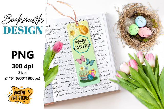 Happy Easter Bookmark printable. Easter chick bookmark PNG Sublimation Yustaf Art Store 