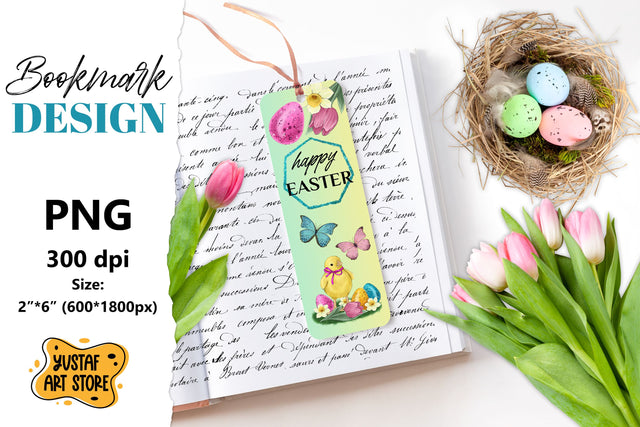 Happy Easter Bookmark printable. Easter chick bookmark PNG Sublimation Yustaf Art Store 