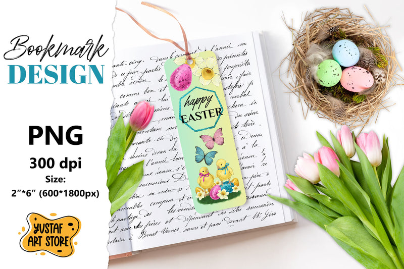 Happy Easter Bookmark printable. Easter chicks bookmark PNG Sublimation Yustaf Art Store 