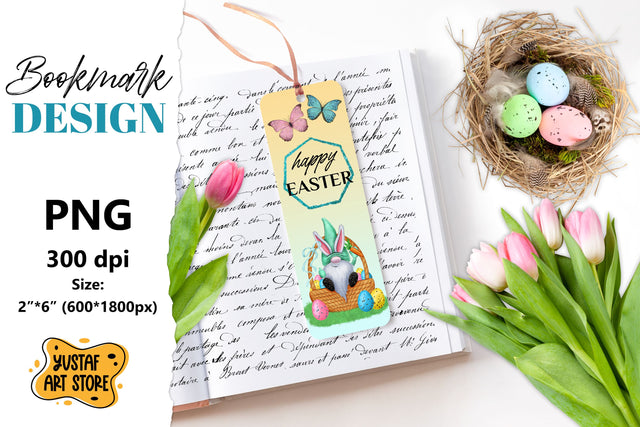 Happy Easter Bookmark printable. Easter gnome bookmark PNG Sublimation Yustaf Art Store 