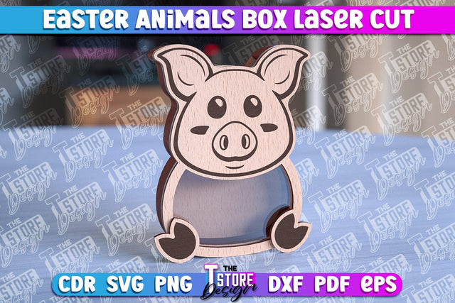 Happy Easter Box | Easter Pig Box Laser Cut | Candy Dome SVG SVG The T Store Design 