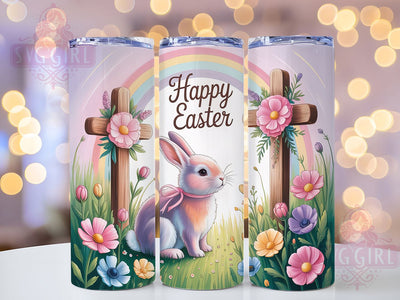 Happy Easter Bunny Cross Tumbler, Bunny Cross Tumbler, Floral Christian Wrap, Stylish 20oz Wrap, Sublimation Design, Trendy Gift Idea, Inspirational Easter Tumbler Sublimation SvggirlplusArt 