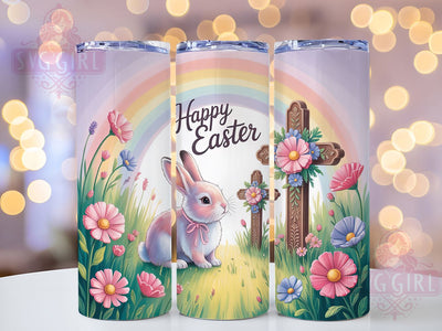 Happy Easter Bunny Cross Tumbler, Bunny Cross Tumbler, Floral Christian Wrap, Stylish 20oz Wrap, Sublimation Design, Trendy Gift Idea, Inspirational Easter Tumbler Sublimation SvggirlplusArt 