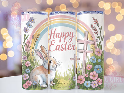 Happy Easter Bunny Cross Tumbler, Bunny Cross Tumbler, Floral Christian Wrap, Stylish 20oz Wrap, Sublimation Design, Trendy Gift Idea, Inspirational Easter Tumbler Sublimation SvggirlplusArt 