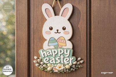 Happy Easter Bunny Door Sign Laser Cut SVG SvgOcean 