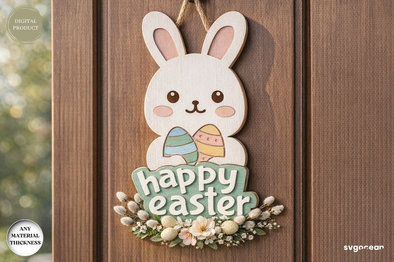 Happy Easter Bunny Door Sign Laser Cut SVG SvgOcean 