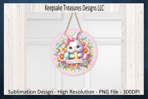 Happy Easter Bunny Door Sign, Spring Wreath Attachment Sublimation PNG, Digital Download Sublimation Keepsake Treasures Designs LLC. 