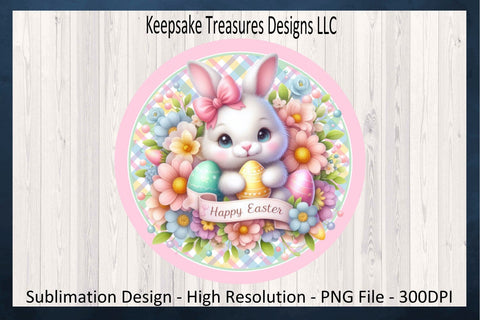 Happy Easter Bunny Door Sign, Spring Wreath Attachment Sublimation PNG, Digital Download Sublimation Keepsake Treasures Designs LLC. 