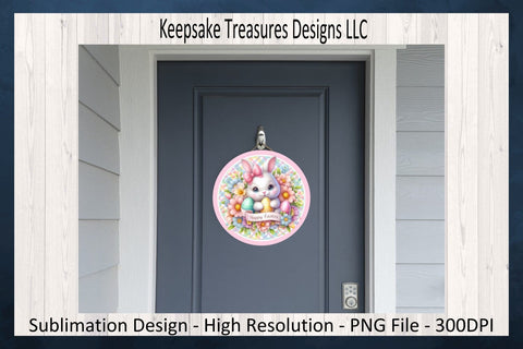 Happy Easter Bunny Door Sign, Spring Wreath Attachment Sublimation PNG, Digital Download Sublimation Keepsake Treasures Designs LLC. 
