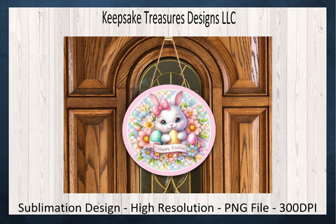 Happy Easter Bunny Door Sign, Spring Wreath Attachment Sublimation PNG, Digital Download Sublimation Keepsake Treasures Designs LLC. 