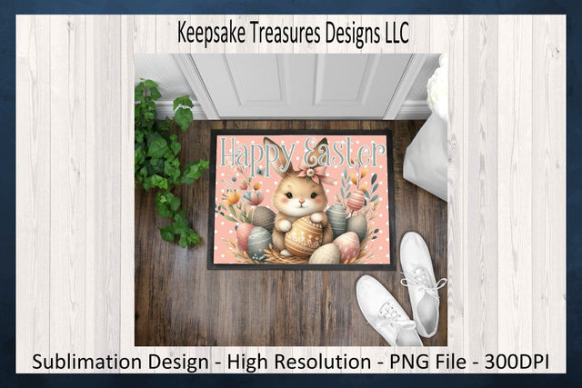 Happy Easter Bunny Doormat, Drying Mat Template, Sublimation Png, Boho Colors, Digital Download Sublimation Keepsake Treasures Designs LLC. 