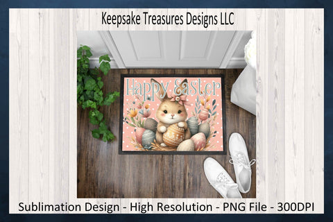 Happy Easter Bunny Doormat, Drying Mat Template, Sublimation Png, Boho Colors, Digital Download Sublimation Keepsake Treasures Designs LLC. 