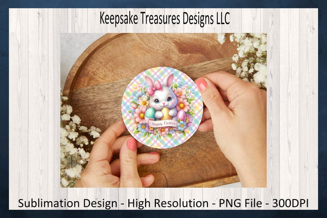 Happy Easter Bunny, One Coaster Template, Spring Coaster Sublimation PNG, Digital Download Sublimation Keepsake Treasures Designs LLC. 
