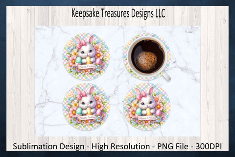 Happy Easter Bunny, One Coaster Template, Spring Coaster Sublimation PNG, Digital Download Sublimation Keepsake Treasures Designs LLC. 