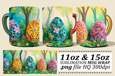Happy Easter Bunny Parade Mug Design, Sublimation Wrap, 11oz 15oz, Colorful 3D Art, Springtime Joy Sublimation afrosvg 