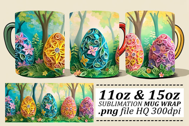 Happy Easter Bunny Parade Mug Design, Sublimation Wrap, 11oz 15oz, Colorful 3D Art, Springtime Joy Sublimation afrosvg 