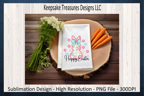 Happy Easter Bunny, Pink Stitch Faux Embroidery, Spring Flowers Sublimation PNG, Digital Download, Happy Easter PNG Sublimation Keepsake Treasures Designs LLC. 