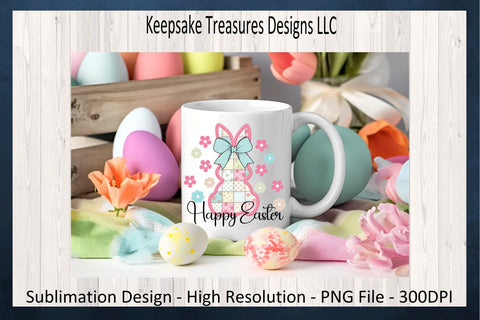 Happy Easter Bunny, Pink Stitch Faux Embroidery, Spring Flowers Sublimation PNG, Digital Download, Happy Easter PNG Sublimation Keepsake Treasures Designs LLC. 