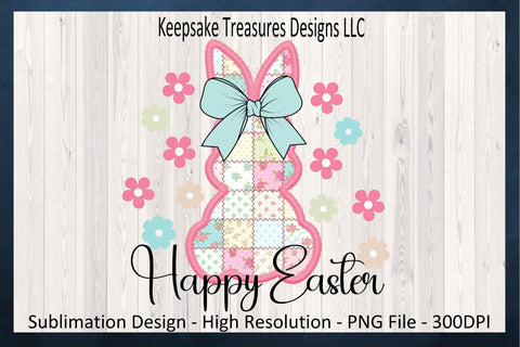 Happy Easter Bunny, Pink Stitch Faux Embroidery, Spring Flowers Sublimation PNG, Digital Download, Happy Easter PNG Sublimation Keepsake Treasures Designs LLC. 