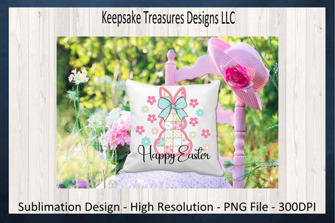 Happy Easter Bunny, Pink Stitch Faux Embroidery, Spring Flowers Sublimation PNG, Digital Download, Happy Easter PNG Sublimation Keepsake Treasures Designs LLC. 