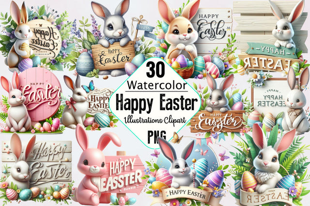 Happy Easter Bunny Sign Sublimation Clipart Bundle Sublimation SVGArt 