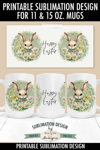 Happy Easter Bunny Wreath - 11 and 15 oz. Mug Sublimation Design Sublimation Ewe-N-Me Designs 