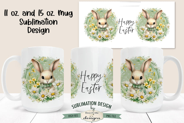 Happy Easter Bunny Wreath - 11 and 15 oz. Mug Sublimation Design Sublimation Ewe-N-Me Designs 