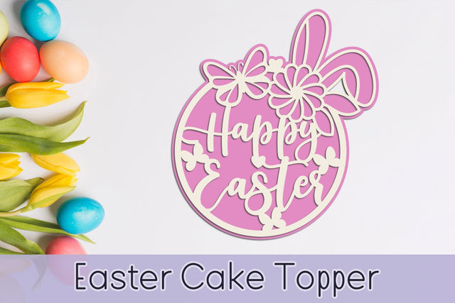 Happy Easter cake topper layered, Bunny ears gift card svg laser cut SVG AnastasiyaArtDesign 