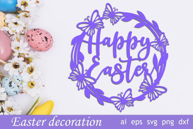 Happy Easter cake topper svg, Easter round wreath papercut SVG AnastasiyaArtDesign 