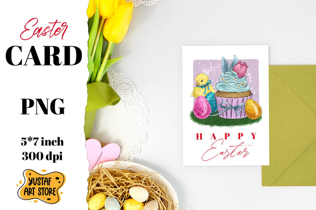 Happy Easter card printable. Hand painted illustration Sublimation Yustaf Art Store 