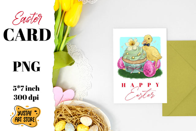 Happy Easter card printable. Hand painted illustration Sublimation Yustaf Art Store 