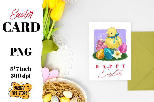 Happy Easter card printable. Hand painted illustration Sublimation Yustaf Art Store 