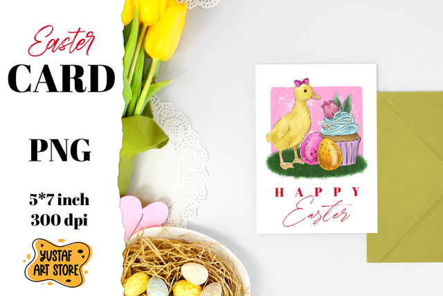 Happy Easter card printable. Hand painted illustration Sublimation Yustaf Art Store 